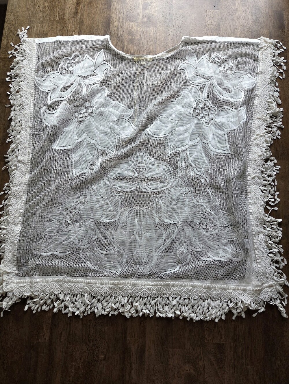Intricate Floral Lace Swim Cover Tunic with Bold Fringe